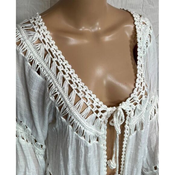 Vivid Women's Boho Crochet Kimono Swimwear Cover-Up Fringe White Size 2X - Picture 3 of 9